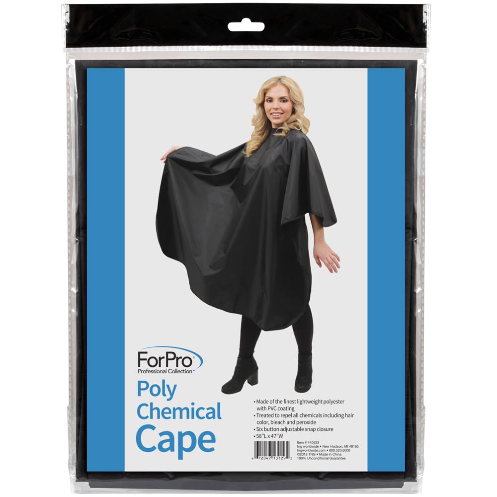 ForPro Poly Chemical Cape showcasing adjustable snap closure for up to 18-inch neck.