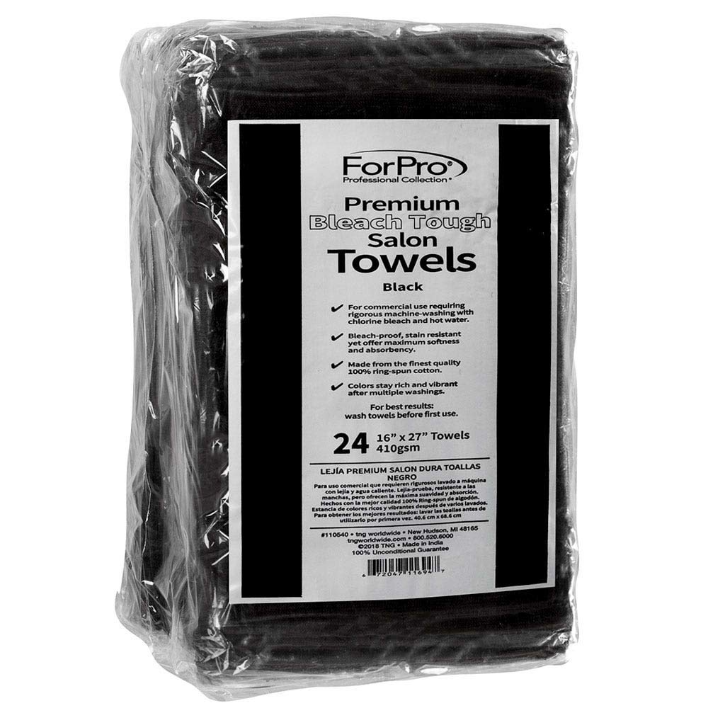 ForPro bleach-proof fabric keeps black towels vibrant after wash cycles.