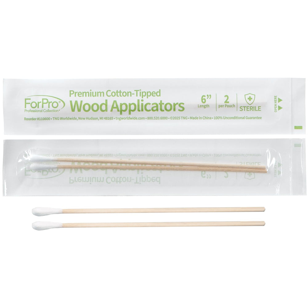 ForPro Premium cotton-tipped wood applicator, sterilized and individually wrapped for travel kits.