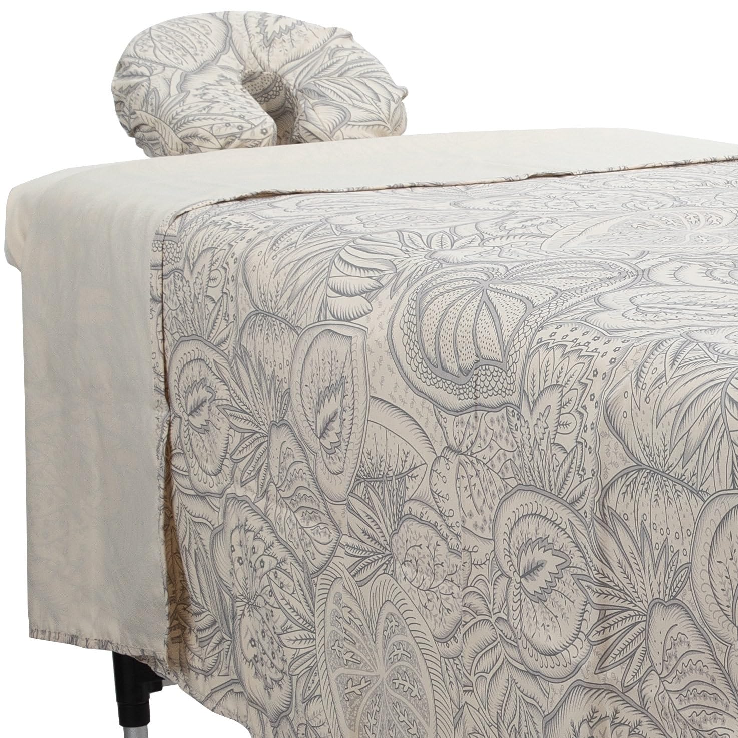 ForPro Island Tranquility microfiber sheets on a massage table showing wrinkle resistance