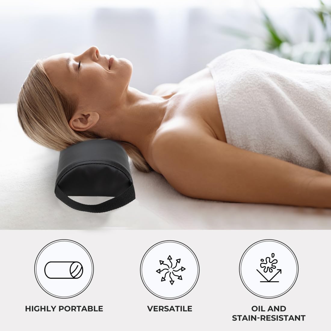 Oil- and stain-resistant surface on ForPro bolster enables quick cleaning after sessions.
