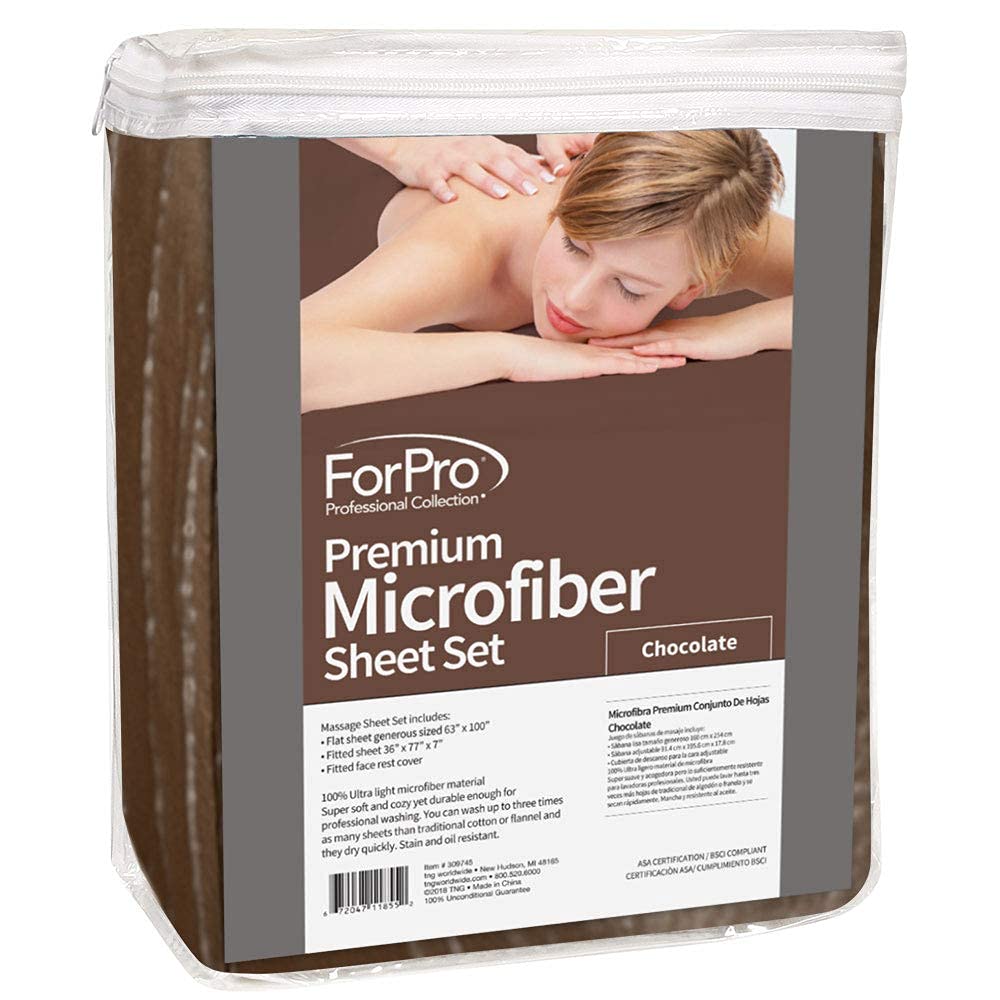 ForPro premium microfiber fitted massage sheet in chocolate, snug fit for standard tables.