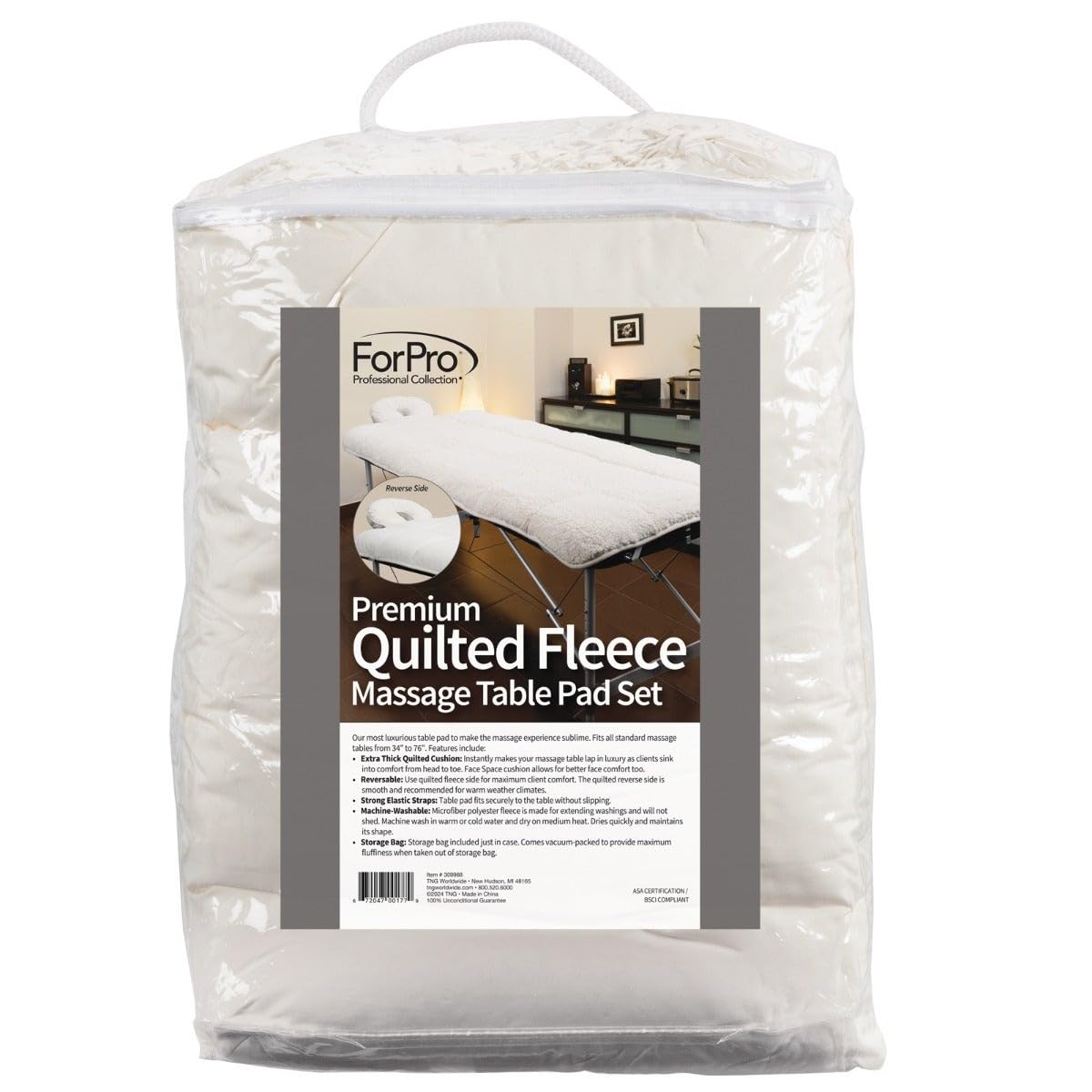 ForPro Premium Quilted Fleece Table Pad includes a storage bag for convenient packing.