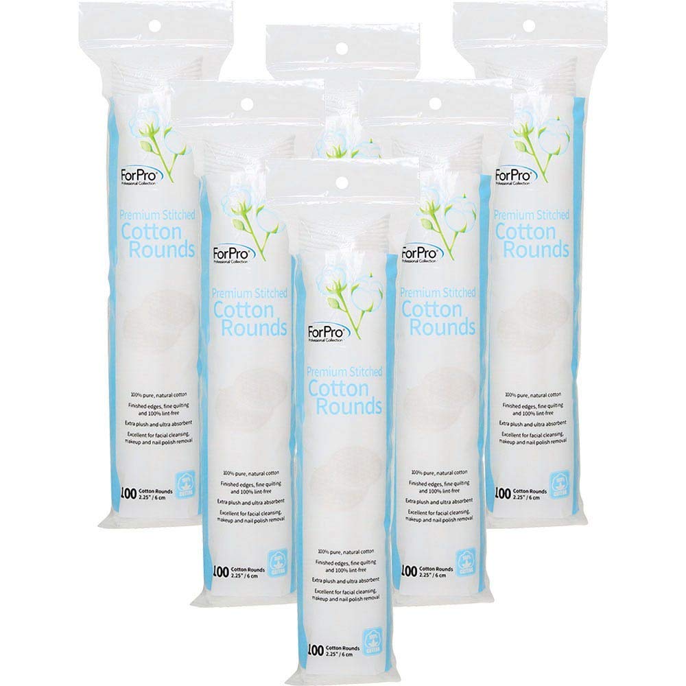 ForPro Premium Stitched Cotton Rounds 600-count pack, durable and lint-free for gentle makeup removal