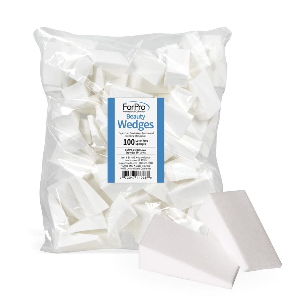ForPro Professional Collection beauty wedges latex-free triangular sponges for precise makeup blending.