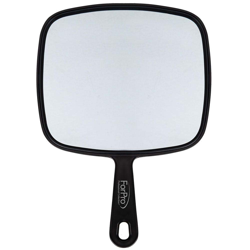 ForPro Professional Collection extra-large hand mirror front view showing distortion-free reflection for grooming.