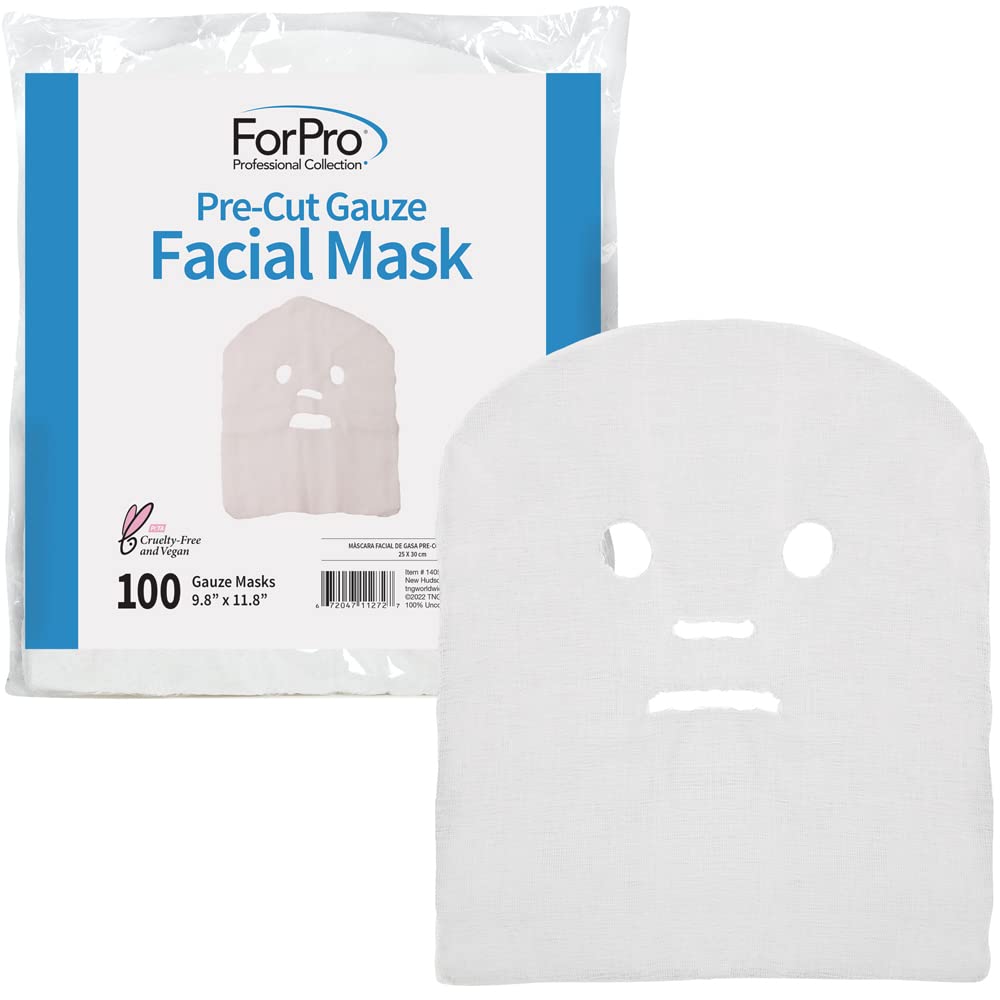 ForPro Professional Collection mascarilla gasa algodon precortada para tratamiento facial suave.