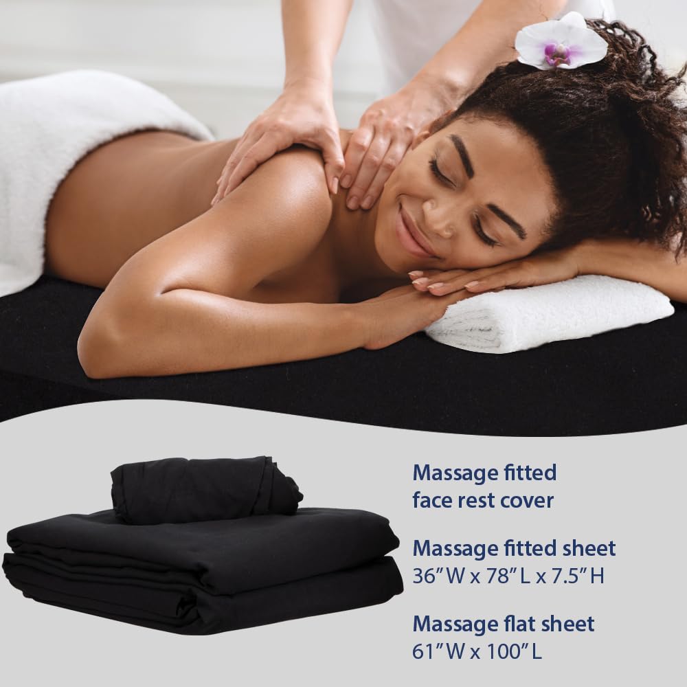 ForPro stain-resistant massage sheets in black, quick cleanup after oils and lotions