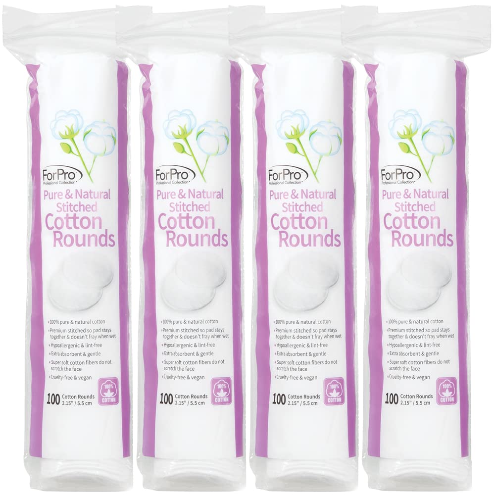 ForPro Pure & Natural stitched cotton rounds for face, ultra-soft and lint-free.