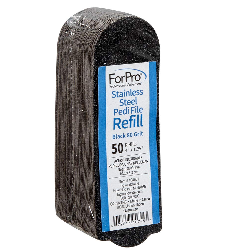 ForPro stainless steel pedi file refill in black with 80 grit smooths dry heels