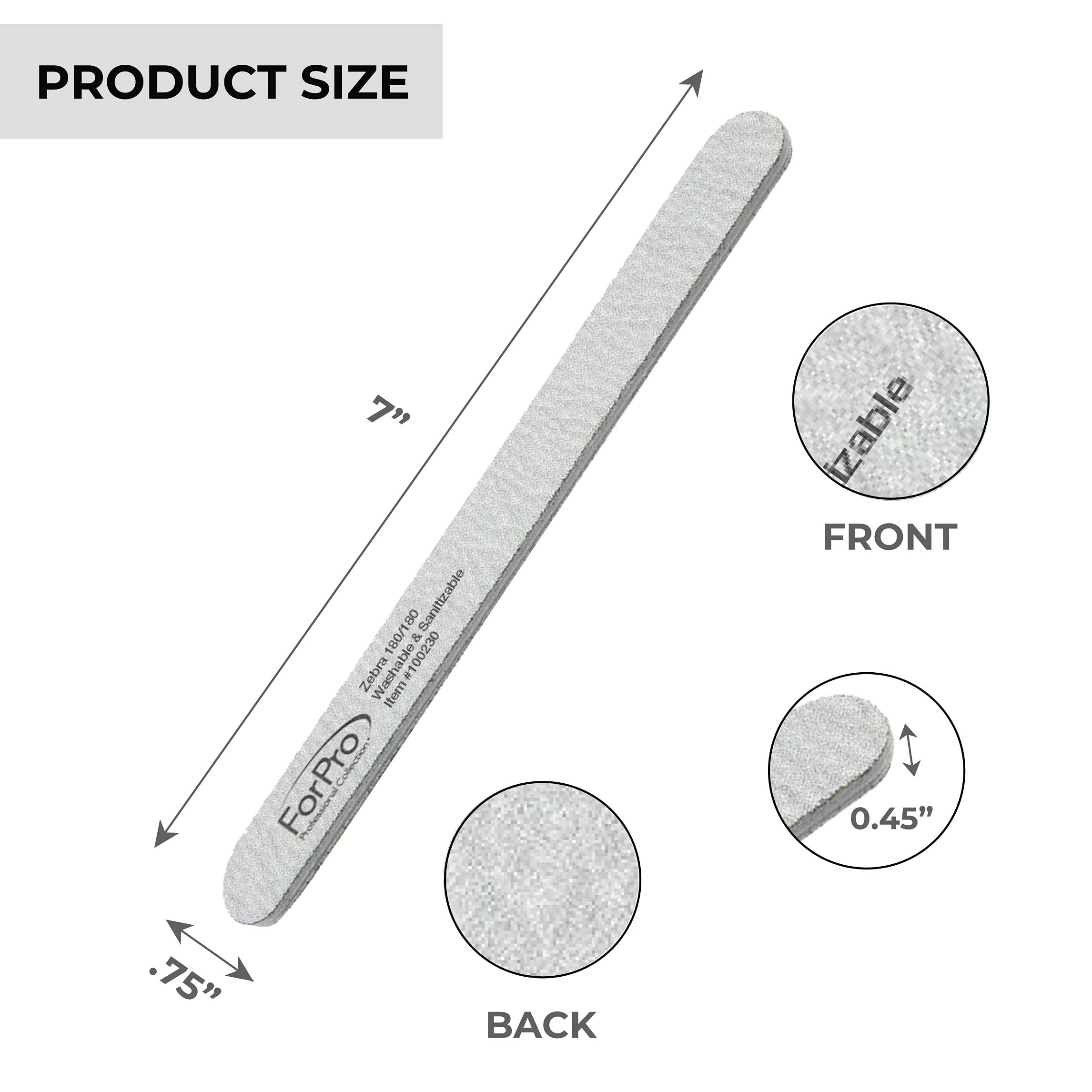 ForPro Zebra 7-inch nail file, compact and washable.