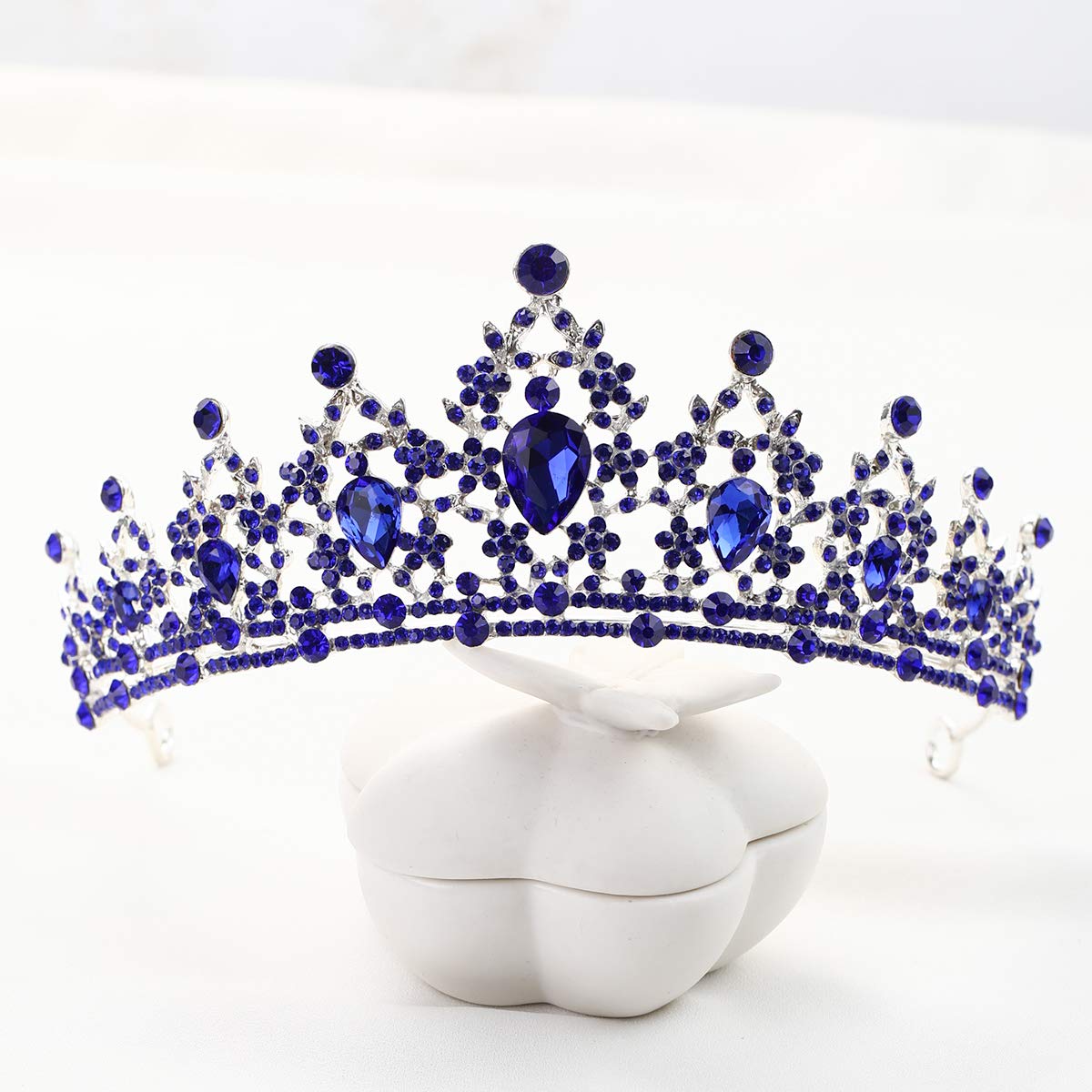 FORSEVEN blue rhinestone tiara headband adds regal shine to wedding day looks