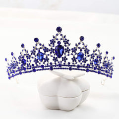 FORSEVEN blue rhinestone tiara headband adds regal shine to wedding day looks
