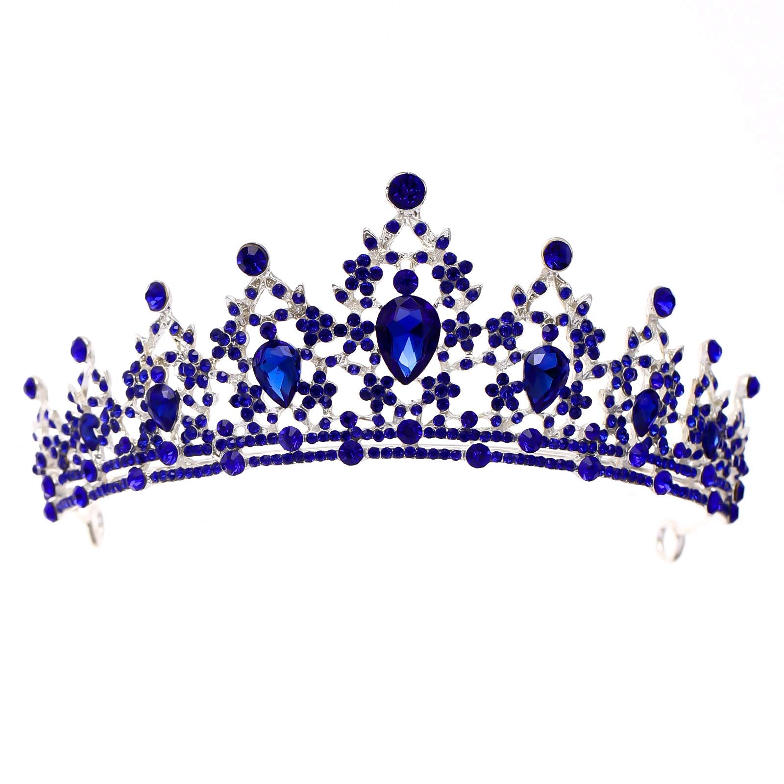 FORSEVEN crystal wedding crown blue tiara enhances bridal sparkle for photos