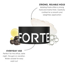 Forte Series molding paste demonstrates strong hold and weightless styling for easy texture.
