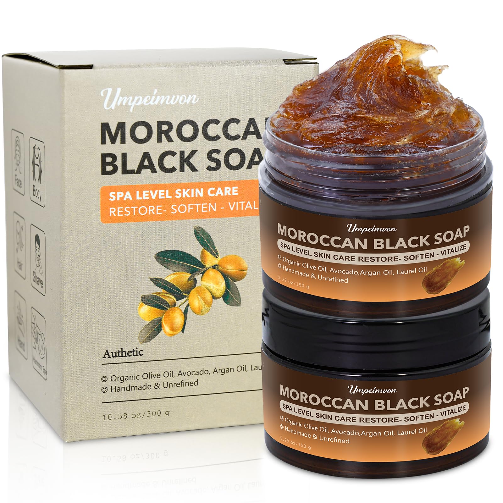 Forvirness Jabón Negro Marroquí, primer plano, hidratación profunda para piel seca