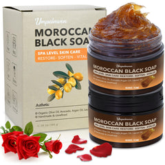 forvirness-sabon-negro-marroqui-argan-rosa-exfoliante, exfoliante suave para piel más suave y luminosa