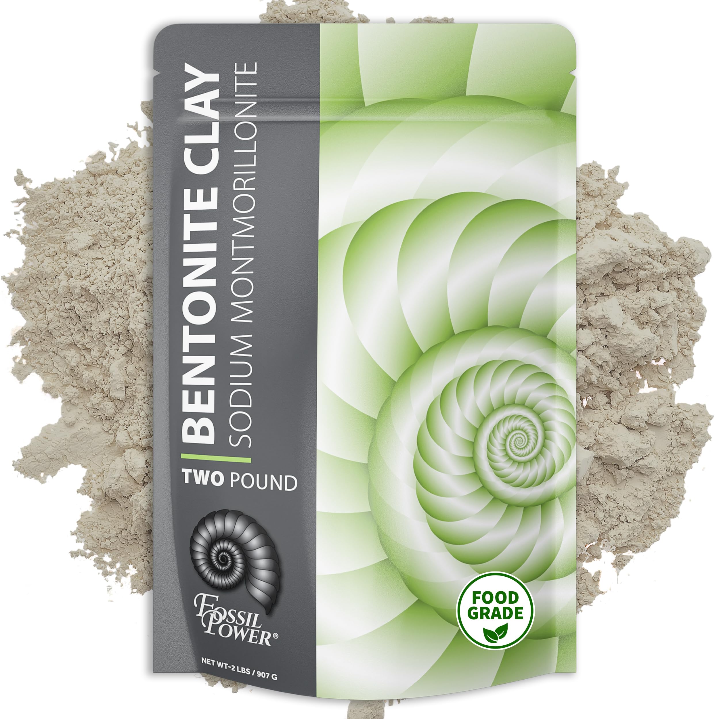 FOSSIL POWER Bentonite polvo en envase 2lb, fácil de almacenar y usar.