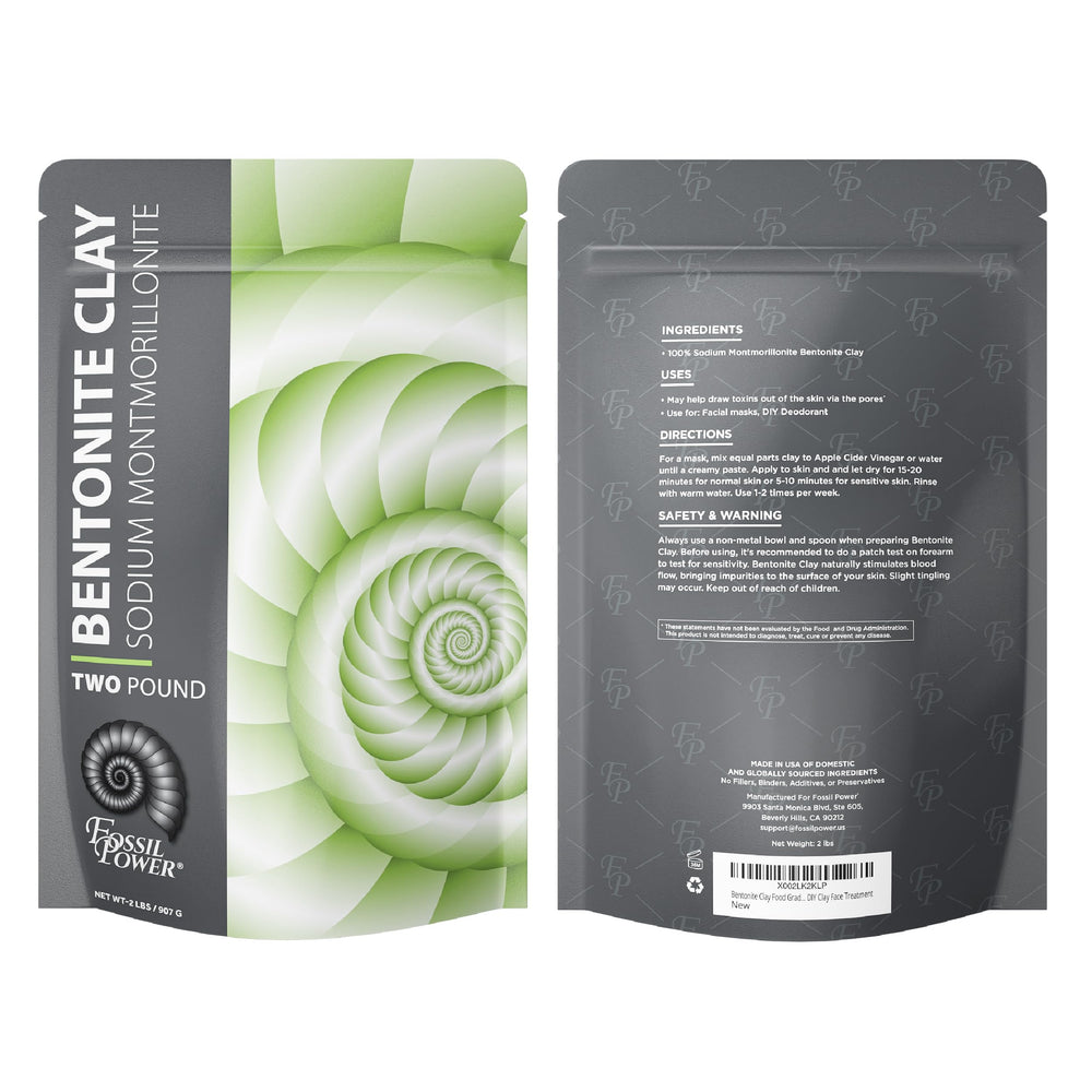 FOSSIL POWER Bentonite, cierre hermetico y sellado, conservar polvo sin humedad.