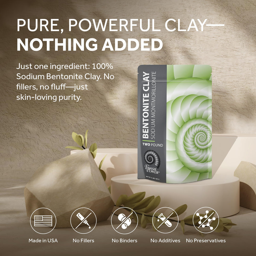 FOSSIL POWER Bentonite, aplicación de mascarilla facial, limpieza suave de poros.