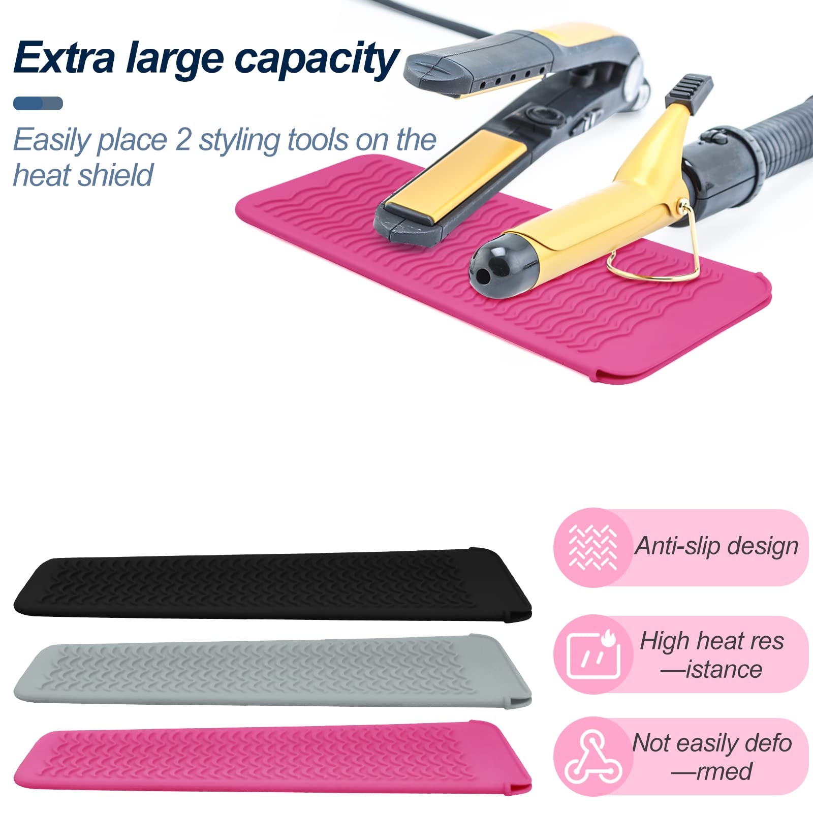 Fouews curling iron storage on heat-resistant mat in pink