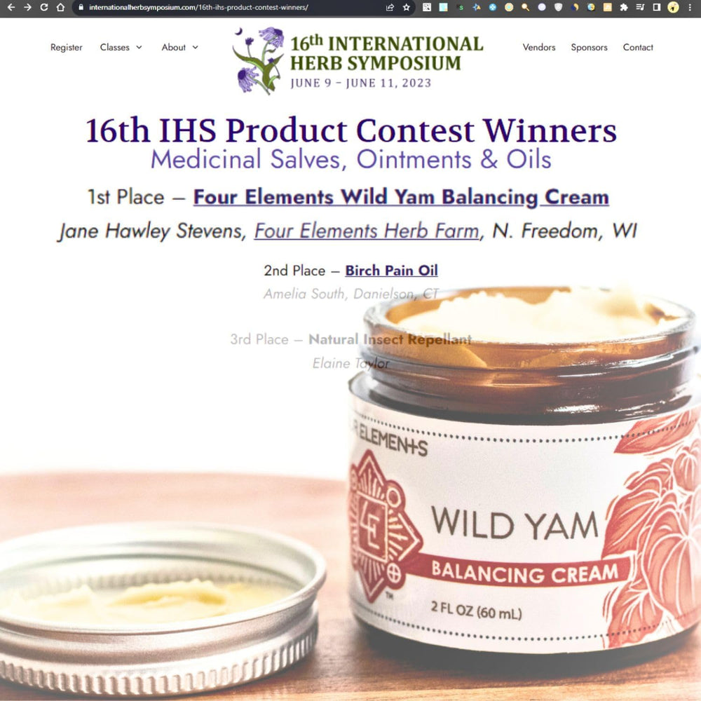 Four Elements 4E Wild Yam Balancing Cream tub underscores small-batch craft and quality.