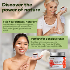 Four Elements 4E Wild Yam Cream label close-up shows natural ingredients for skin wellness.