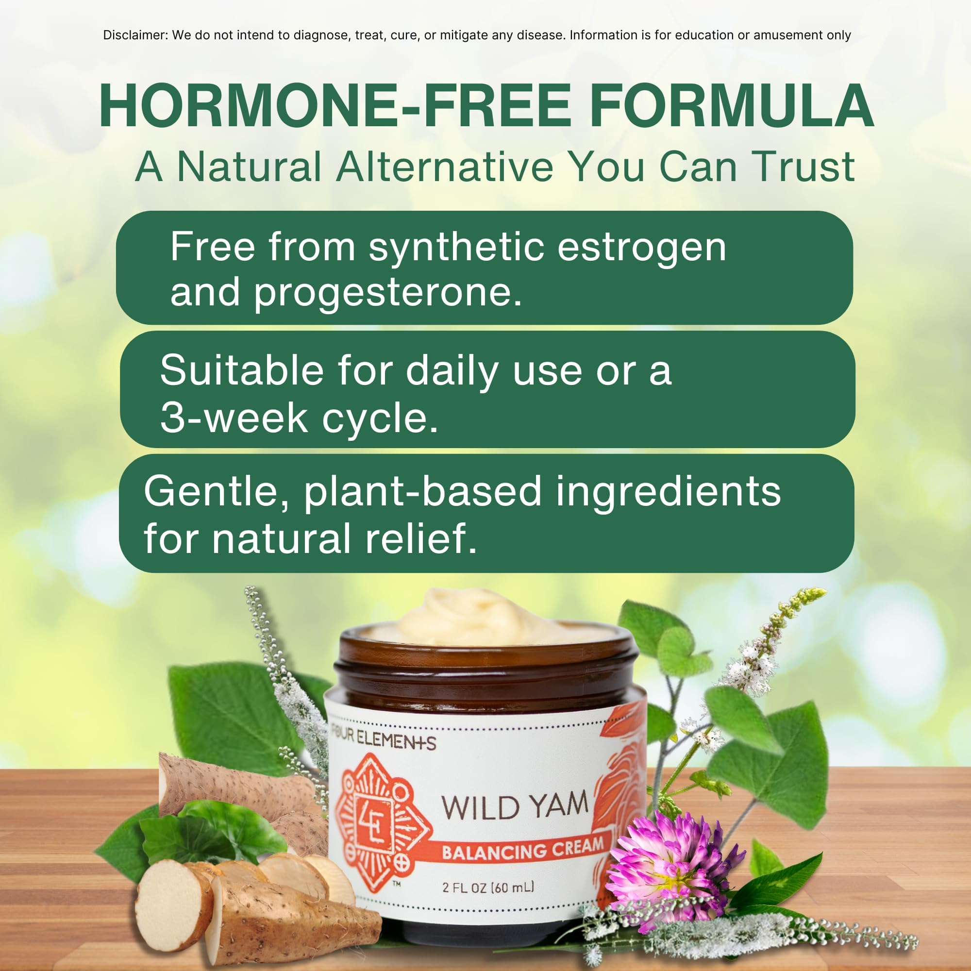 Four Elements 4E Wild Yam Cream on skin demonstrates soothing texture and hydration.