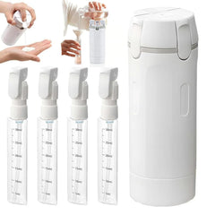 Four-in-one travel bottle set with 30ml pump enables precise on-the-go dispensing.