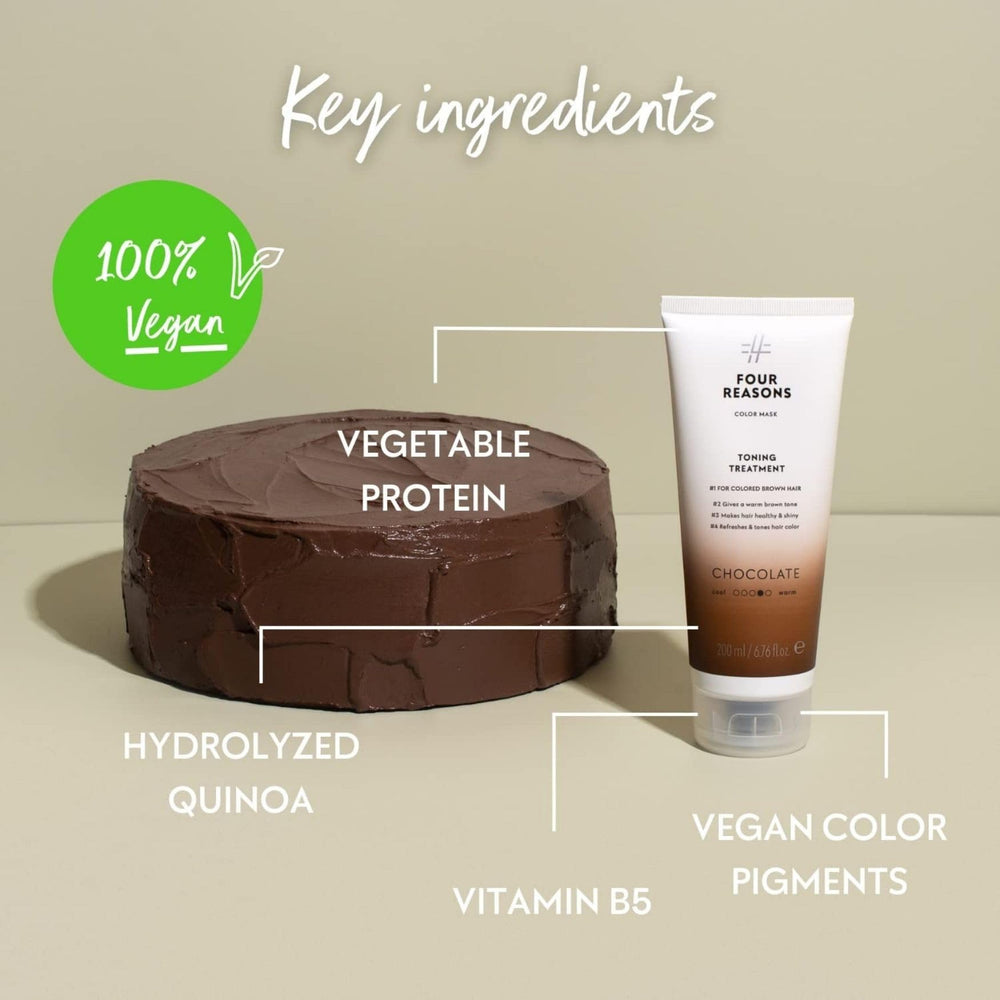 FOUR REASONS Color Mask Chocolate packaging closeup shows vegan cruelty-free formula.