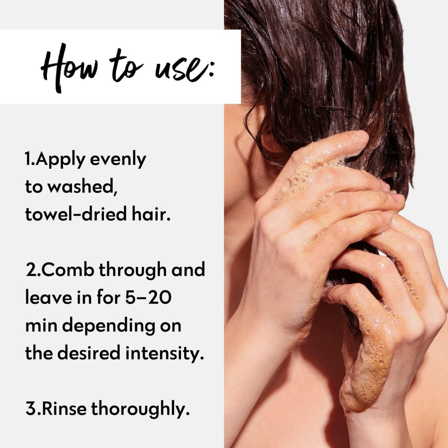 FOUR REASONS Color Mask Chocolate shine result on dark hair with healthy gloss.