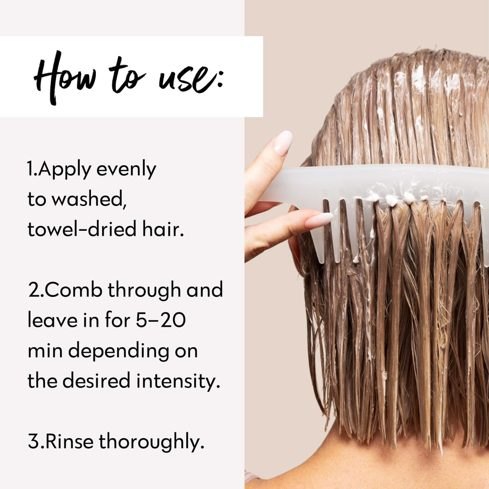 Four Reasons Color Mask hair gloss closeup highlights shine and smoothness in light-blonde hair.