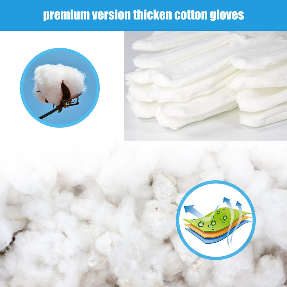 Guantes FourSeas de algodón blancos, lavables y reutilizables para cuidado continuo.