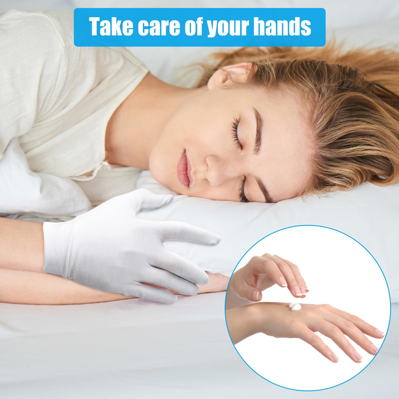 Guantes FourSeas de algodón para dormir: alivio suave para manos secas durante la noche.