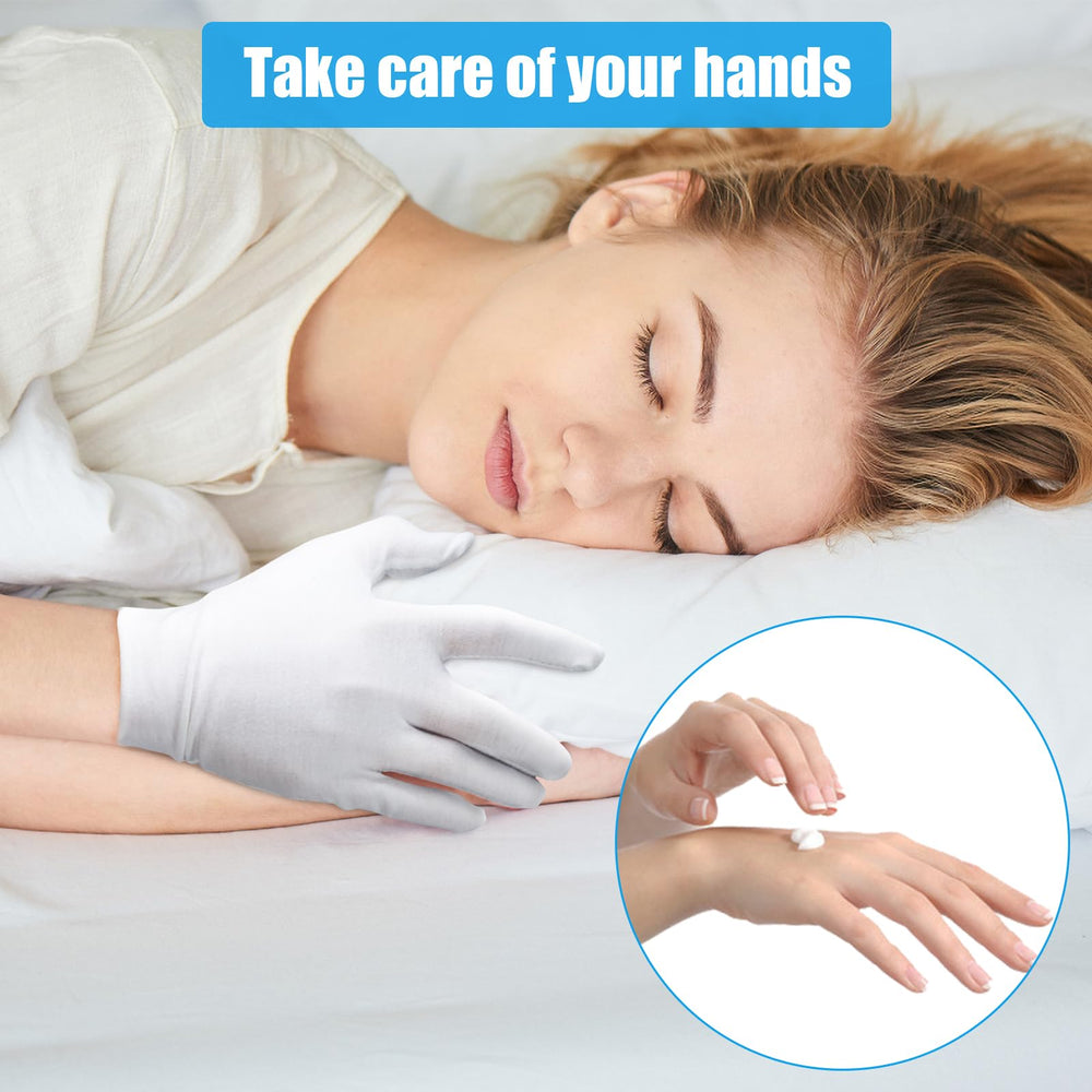 Guantes FourSeas de algodón para dormir: alivio suave para manos secas durante la noche.