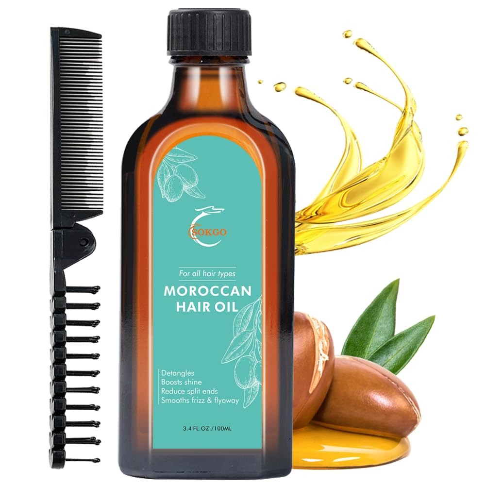 Fovcos Moroccan Argan Treatment bottle on shelf for smoother hair care