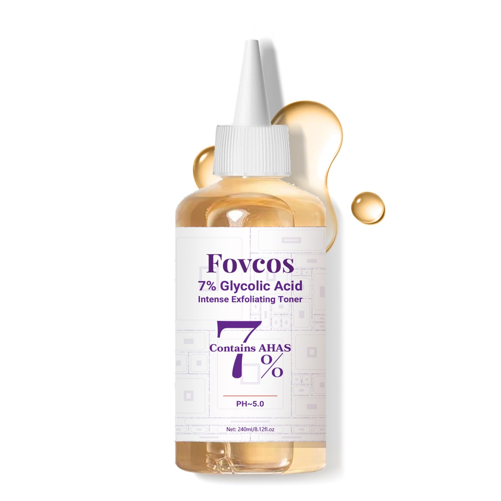 Fovcos Tónico exfoliante 7% en botella; mejora textura y claridad.