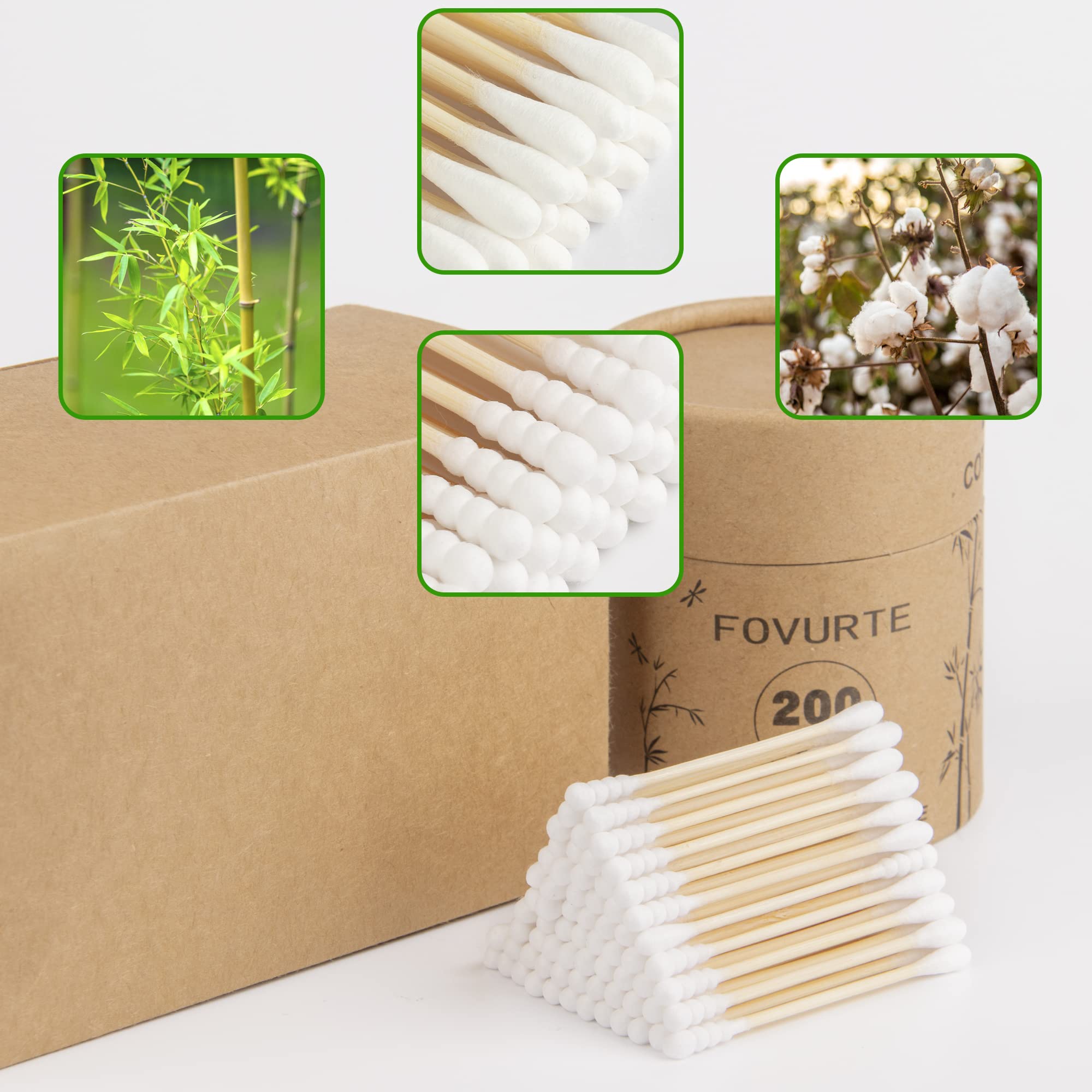 FOVURTE bamboo cotton swabs with round tips for gentle cleaning