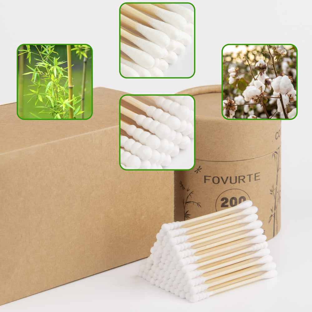 FOVURTE bamboo cotton swabs with round tips for gentle cleaning