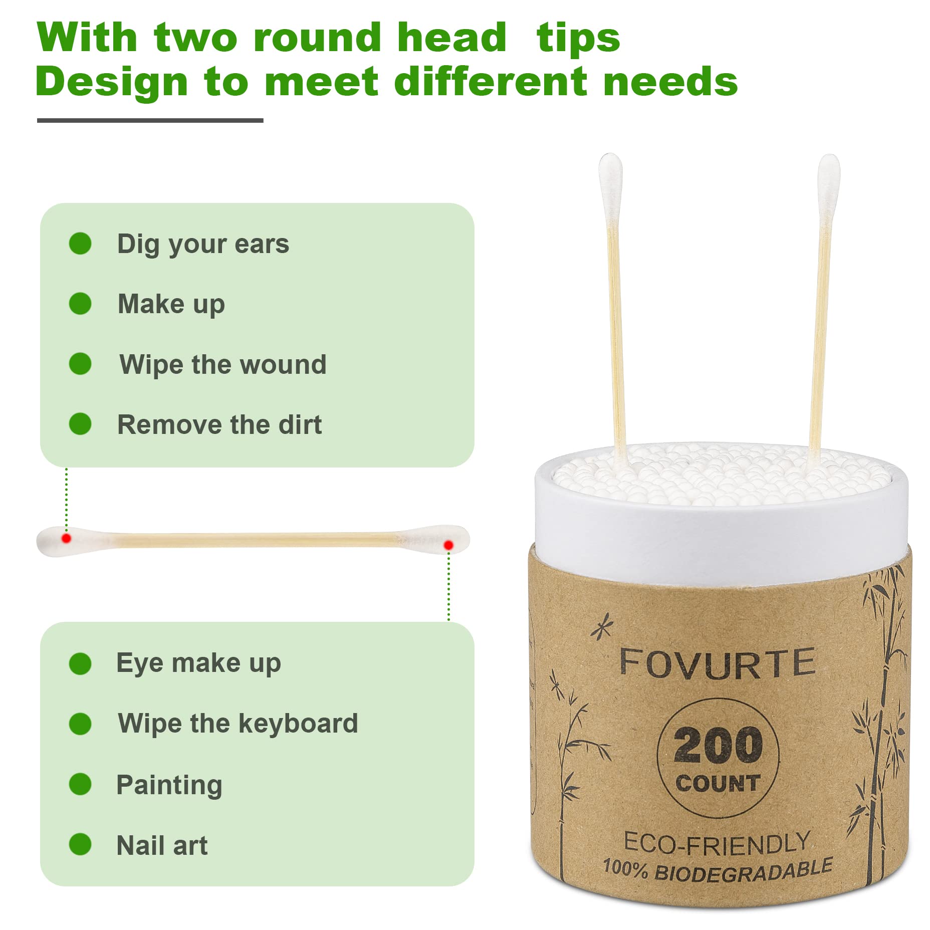 FOVURTE natural wooden buds shown with bamboo shafts for gentle use.