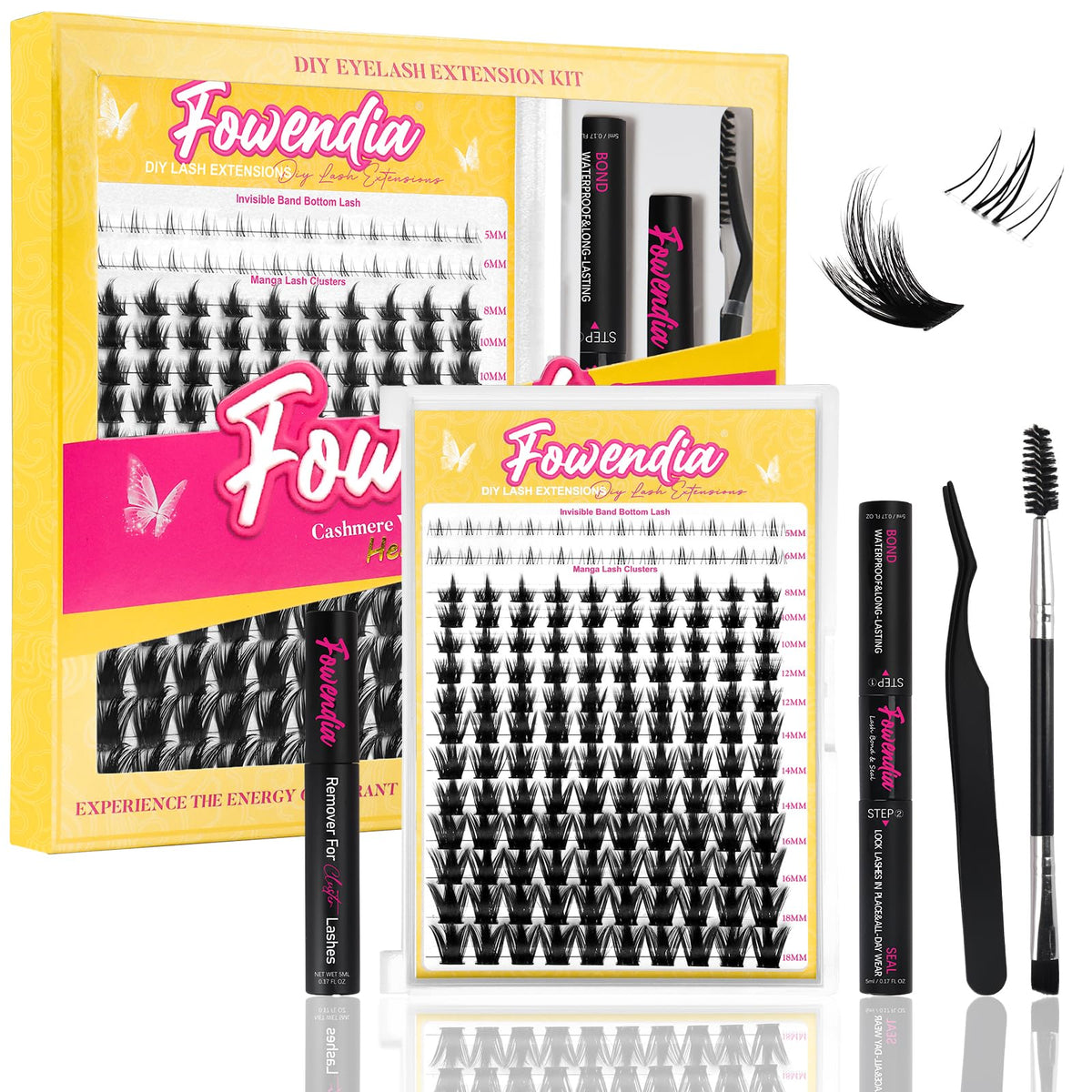 Fowendia California Sunset lash clusters kit with 8-18mm lengths for versatile DIY looks