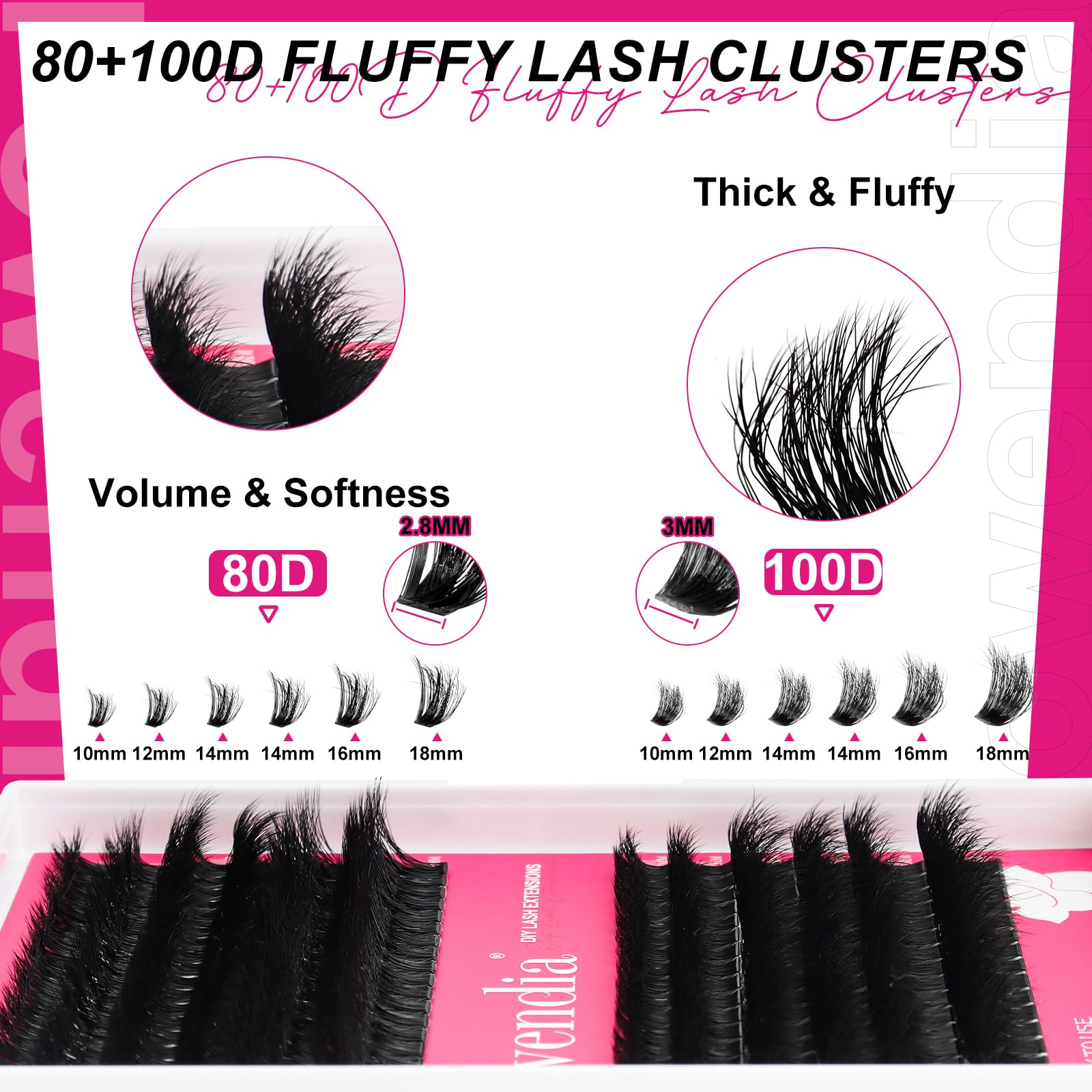Fowendia lash clusters kit fluffy 100D for fuller daytime glamour