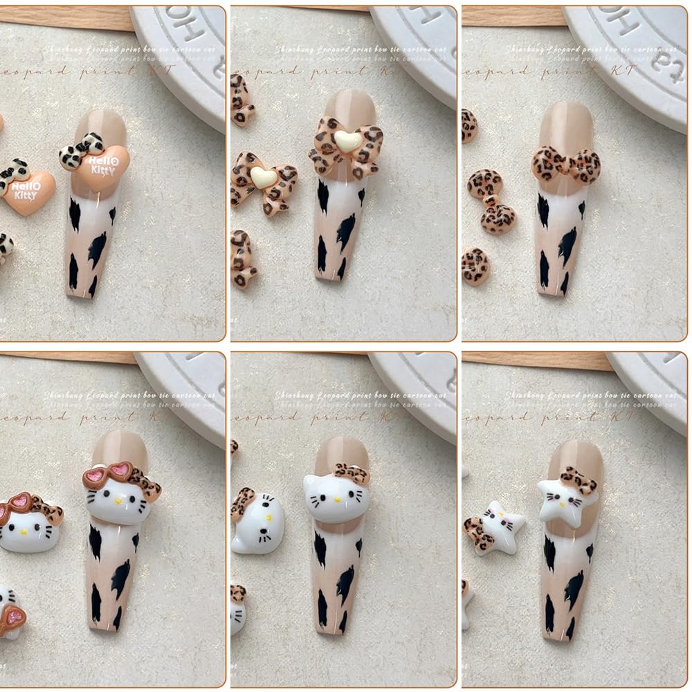 Foweso cartoon leopard charms decorate acrylic nails and devices