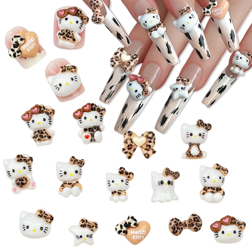 Foweso cute 3D leopard cat nail charms for stylish acrylic nails