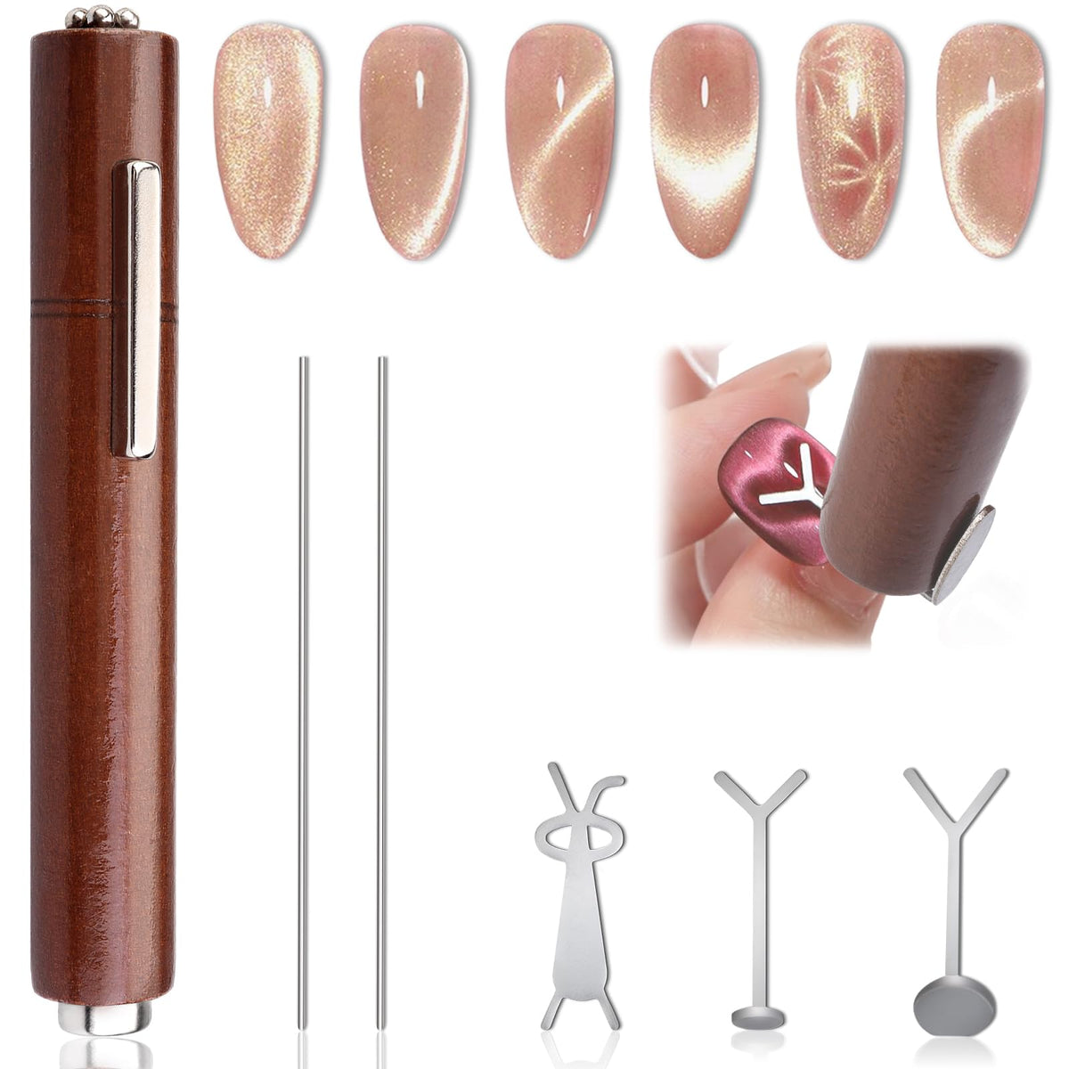FOWSRHRG 3-in-1 cat eye magnet pen showing versatile tips for nail art