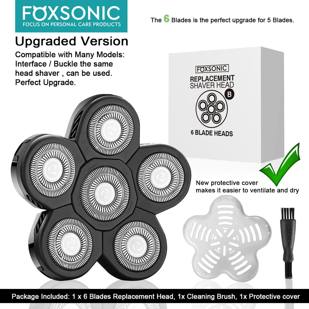 FOXSONIC replacement head with blade cover and brush simplifies maintenance