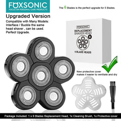 FOXSONIC replacement head with blade cover and brush simplifies maintenance