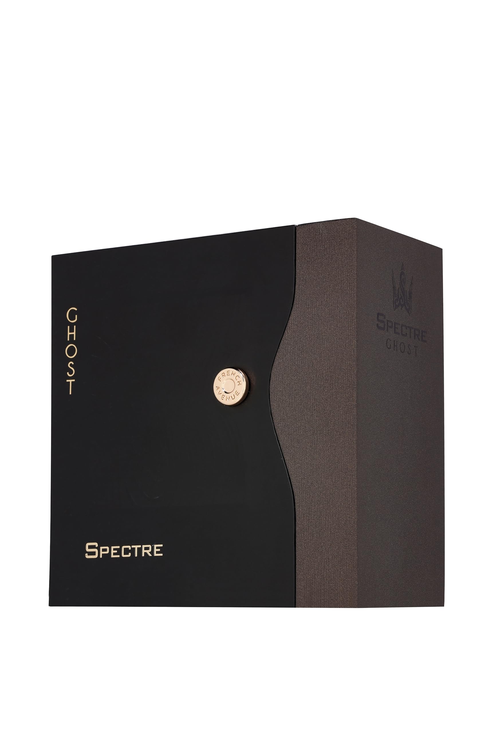Fragrance World Spectre Ghost EDP bottle detailing, emphasizing elegant packaging.