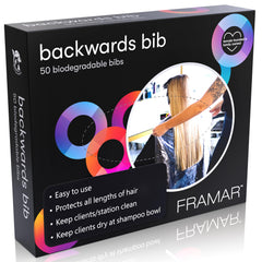 Framar backwards bib disposable hair cutting cape protects clients during trims.