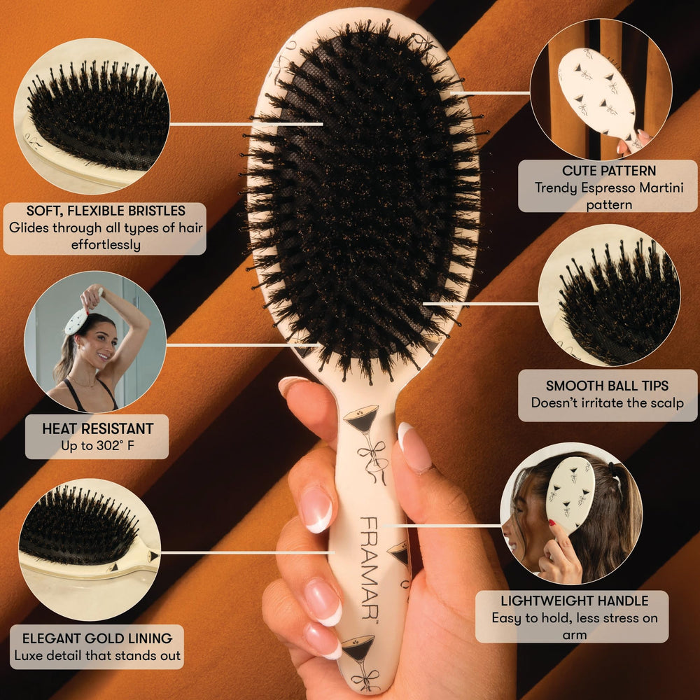 Framar boar brush glides through fine hair with minimal pulling